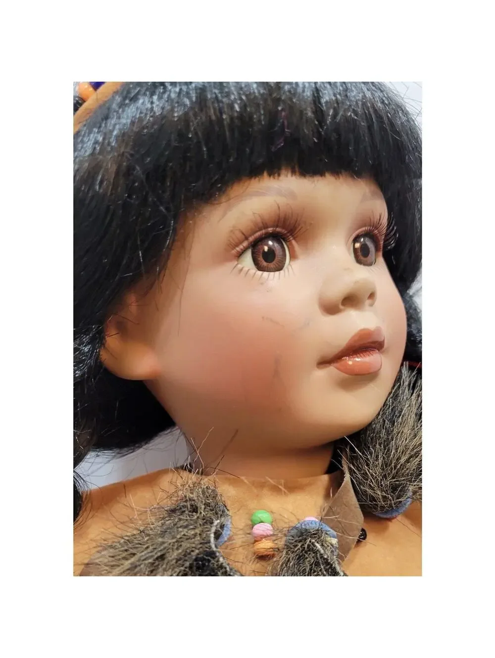 Vintage Native American Girl Porcelain Doll 10 1/2